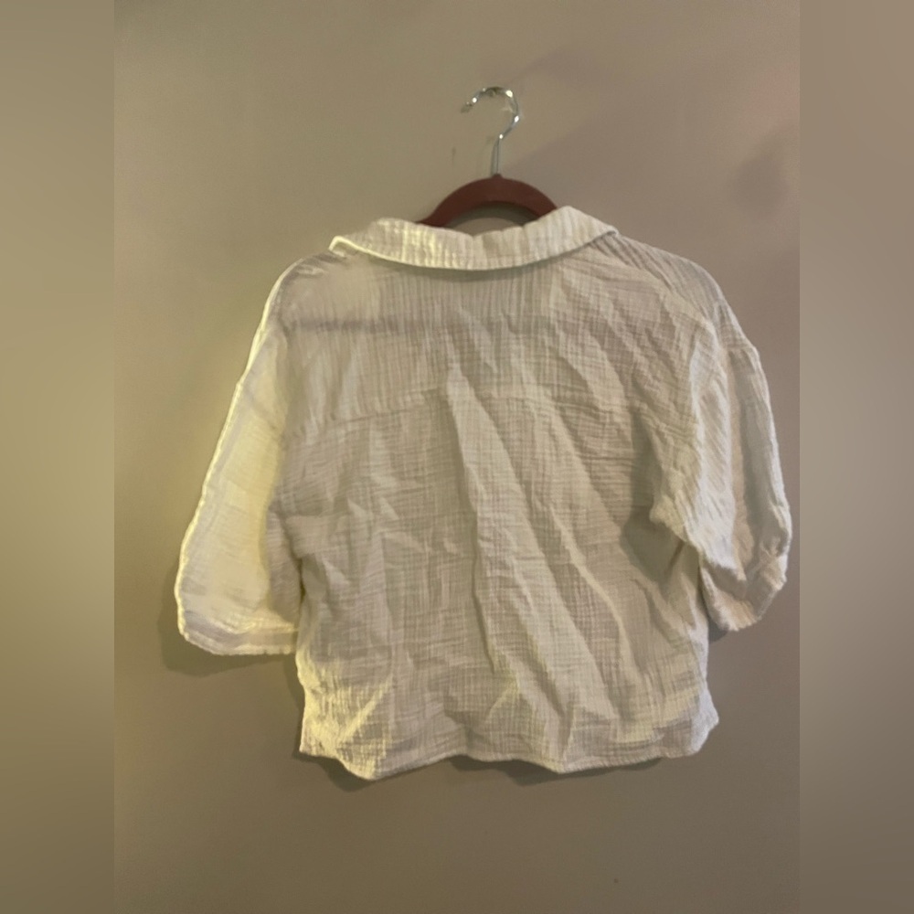 Sanctuary White Linen Like Button Cropped Blouse - Picture 4 of 4